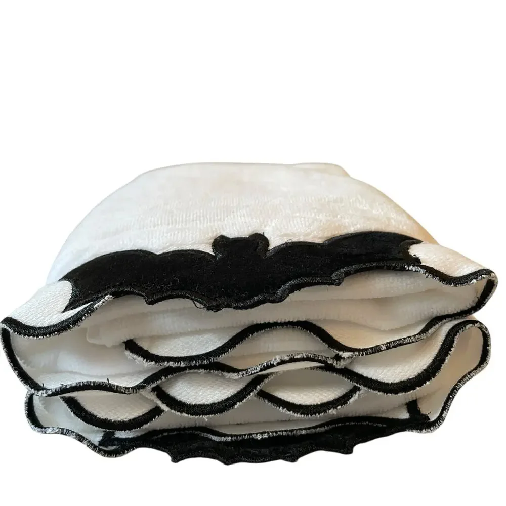 Kassadecor Halloween Bat Hand Towels 18x28 Plush Black & White Set of 2 NEW